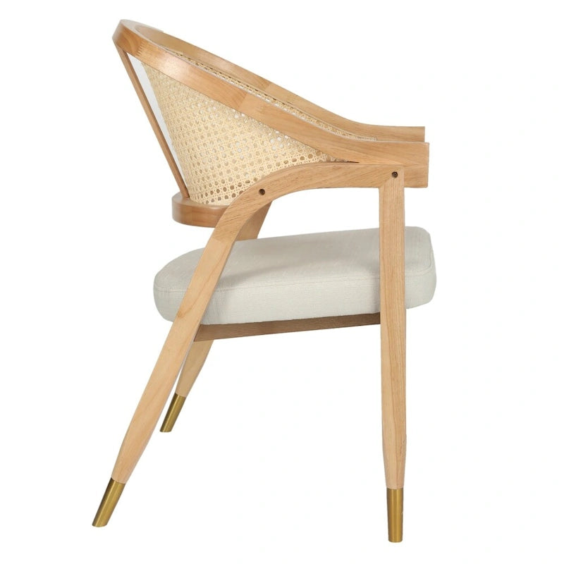 Cane Rattan Woven Back Dining Chair with Upholstered Seat