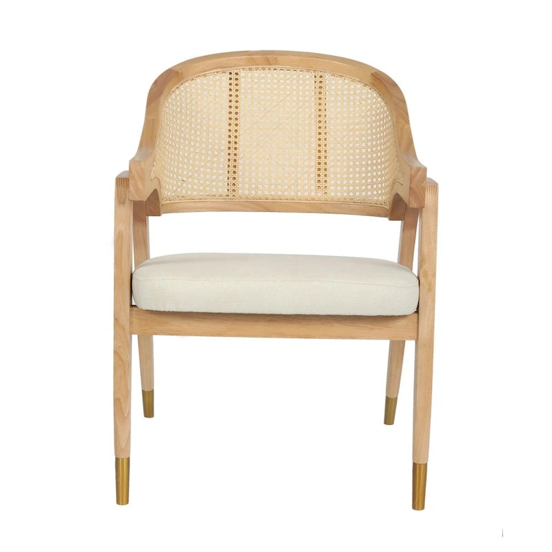 Cane Rattan Woven Back Dining Chair with Upholstered Seat
