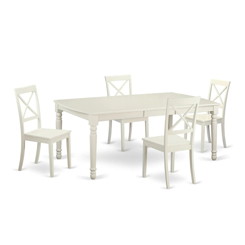 East West Furniture 5 Piece Dining Table Set- a Rectangle Kitchen Table and 4 Kitchen Dining Chairs, Linen White