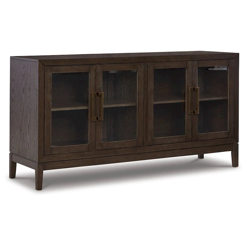 60 Inch Sideboard Display Server, 2 Glass Double Door Cabinets, Dark Brown