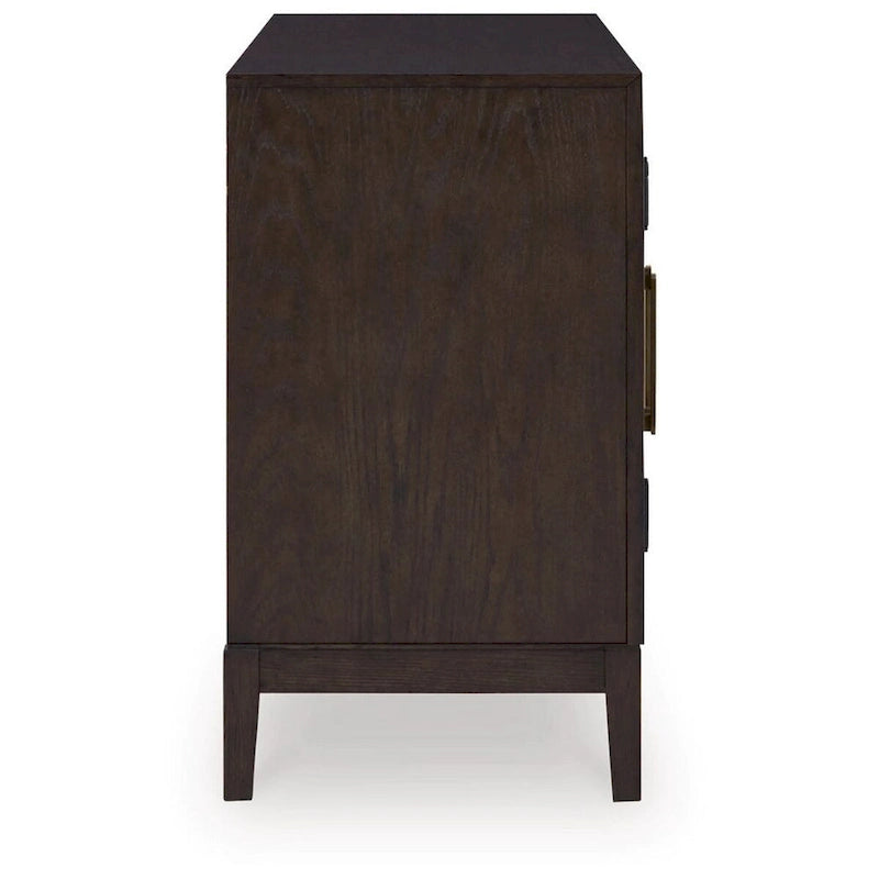 60 Inch Sideboard Display Server, 2 Glass Double Door Cabinets, Dark Brown