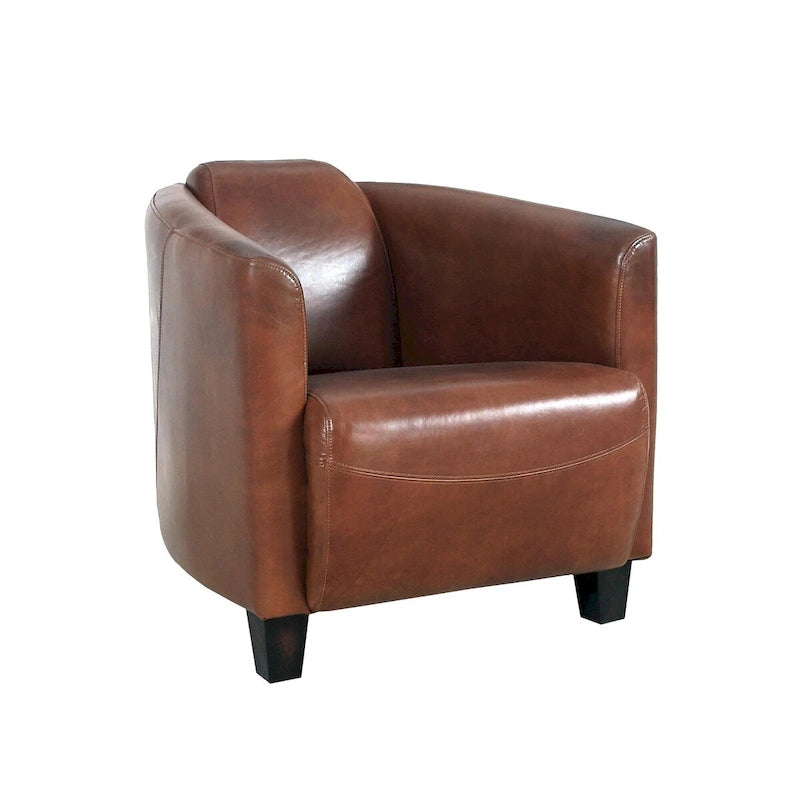 Pasargad Home Madison Top Grain Leather Armchair, Brown - W27.5xD30xH27