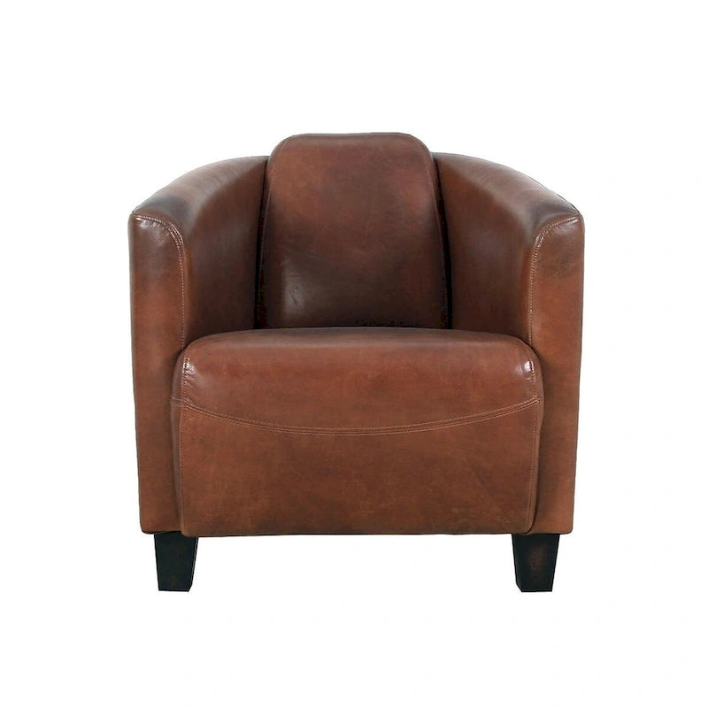 Pasargad Home Madison Top Grain Leather Armchair, Brown - W27.5xD30xH27