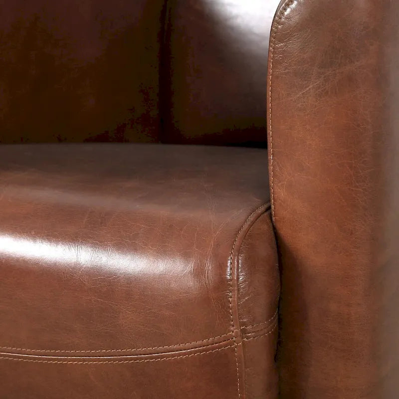 Pasargad Home Madison Top Grain Leather Armchair, Brown - W27.5xD30xH27