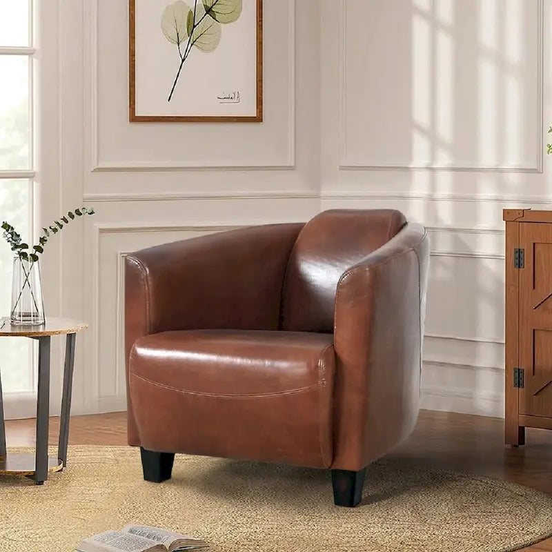 Pasargad Home Madison Top Grain Leather Armchair, Brown - W27.5xD30xH27