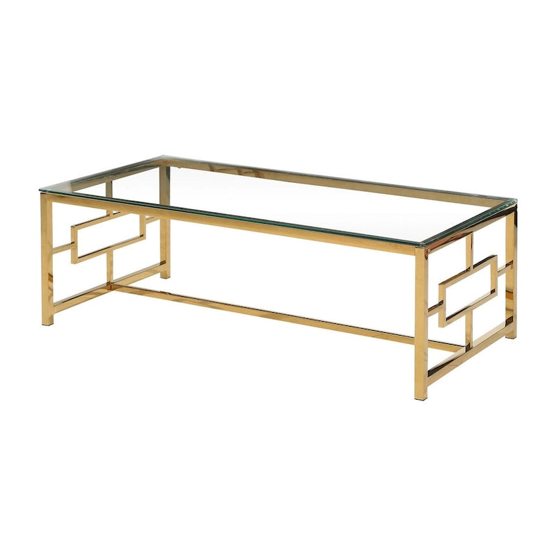 Best Master Furniture Rectangular Gold Coffee Table with Geometric Pattern