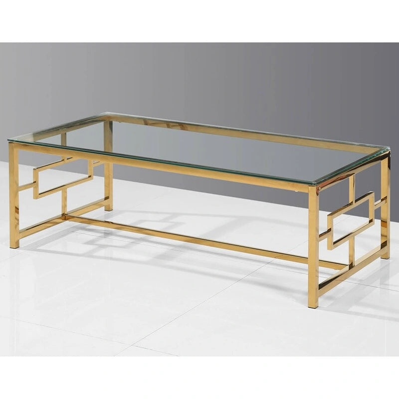 Best Master Furniture Rectangular Gold Coffee Table with Geometric Pattern