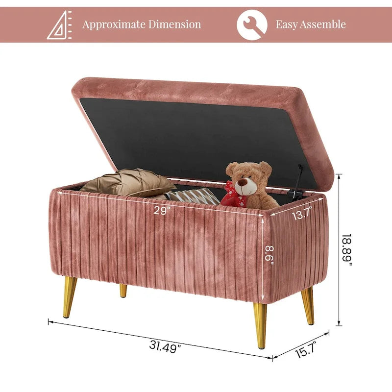 Modern Tufted Storage Ottoman Bench, Velvet Upholstered Storage Bench with Button Perfect for Bedroom, Living Room, Entryway
