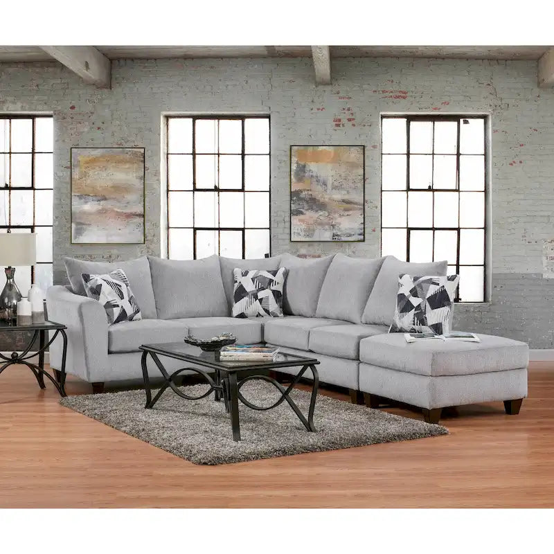 Roundhill Furniture Duleek 3-Piece Living Room Set, Herringbone Silver