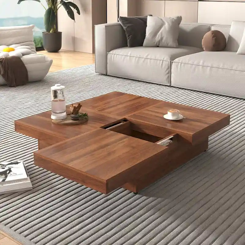 Marble Veneer Coffee Table Sliding Top with Storage
