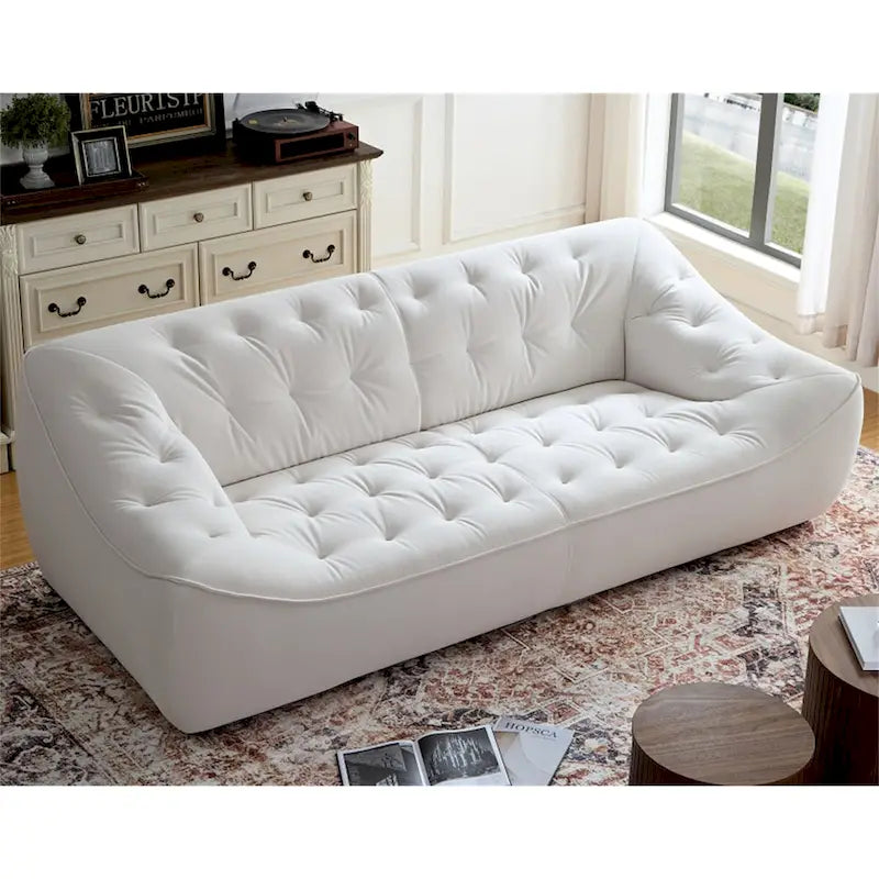 White Durable Fabric Sofa with Solid Wood Frame