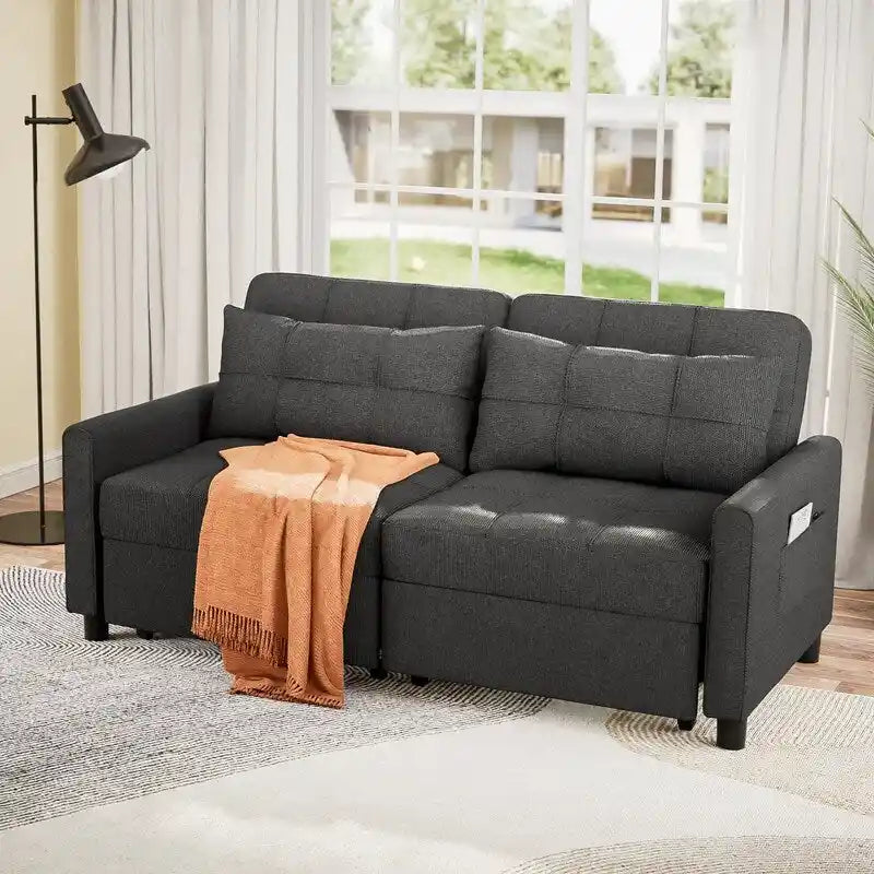 3-in-1 Convertible Sleeper Sofa Loveseat with Pullout Bed and Adjustable Backrest