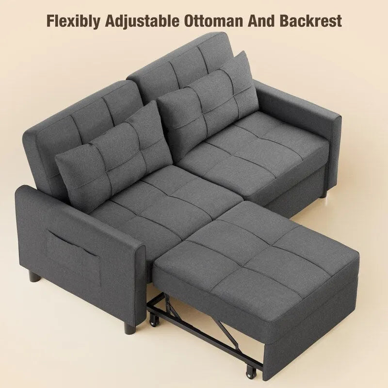 3-in-1 Convertible Sleeper Sofa Loveseat with Pullout Bed and Adjustable Backrest