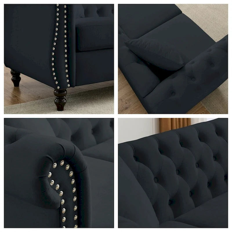 80 3 Seater Velvet Sofa with Rolled Arms and Two Pillows