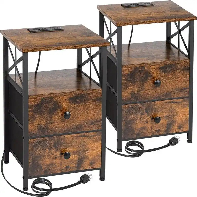Black Nightstand with Charging Station - 15.7D x 13.8W x 23.8H