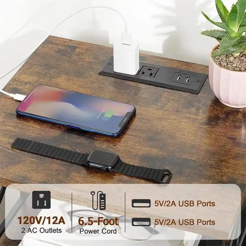 Black Nightstand with Charging Station - 15.7D x 13.8W x 23.8H