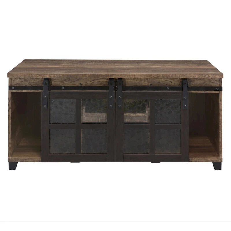 CUSchoice Rustic Oak & Black Finish Coffee Table with Obscure Glass - 47L X 24W X 23H
