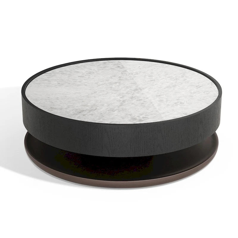 Modrest Miranda Modern Ceramic + Black Oak Round Coffee Table