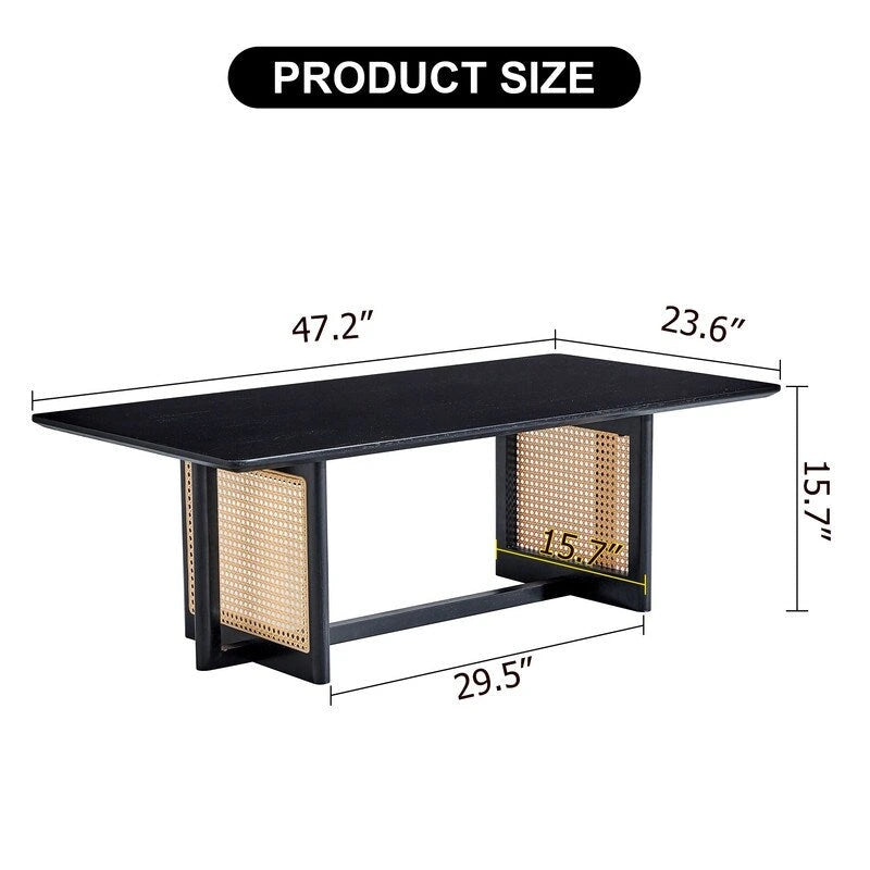 Chinese style white solid wood and imitation rattan coffee table