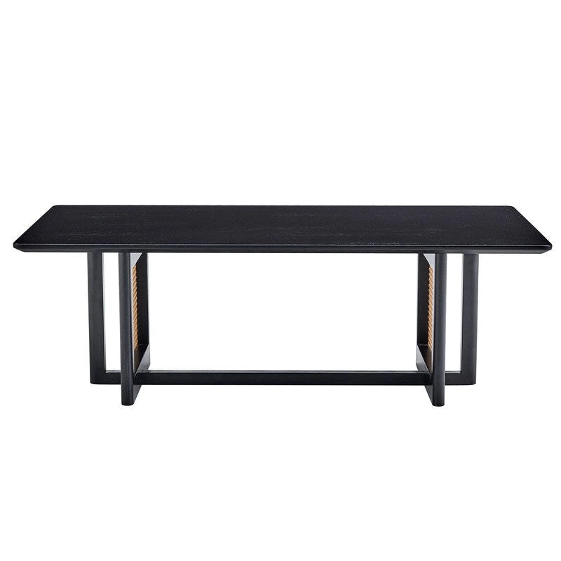 Chinese style white solid wood and imitation rattan coffee table