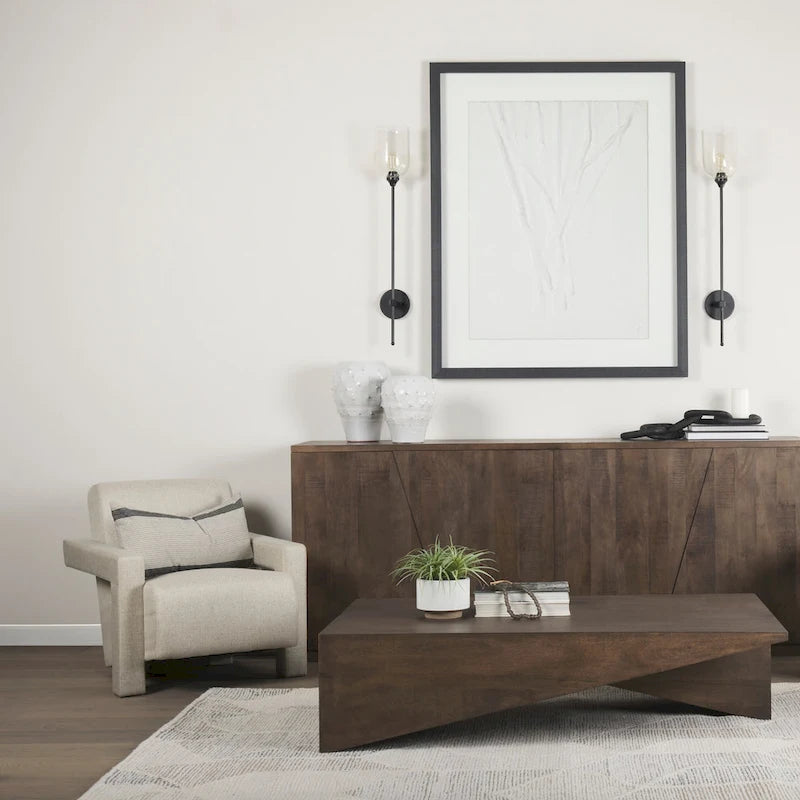West Medium Brown Solid Wood Angular Coffee Table - 58.5L x 19W x 19H