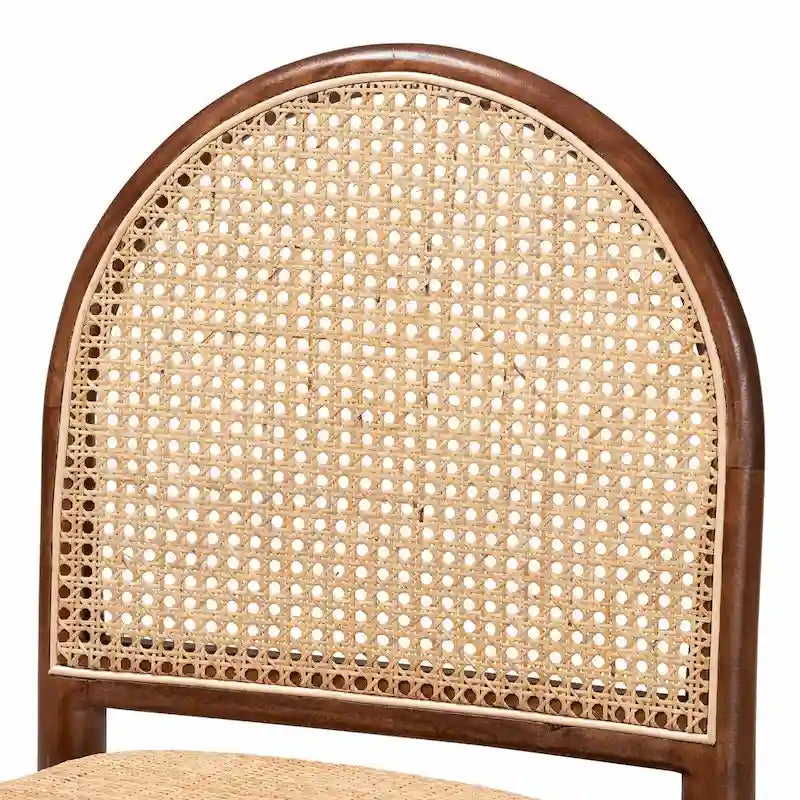 Maryland Modern Bohemian Natural Rattan and Acacia Wood 2-Piece Dining Chair Set