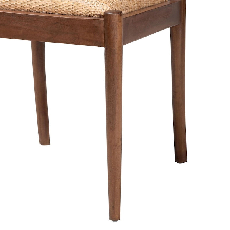 Maryland Modern Bohemian Natural Rattan and Acacia Wood 2-Piece Dining Chair Set