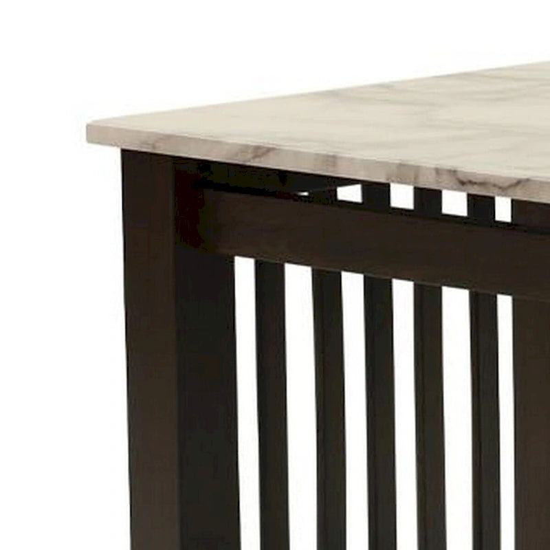 Moen 21 Inch Side End Table, White Faux Marble, Bottom Shelf, Black Wood