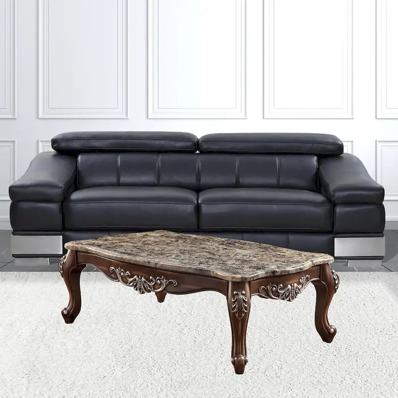 HomeRoots 57 Brown And Oak Faux Marble And Solid And Manufactured Wood Coffee Table - 57