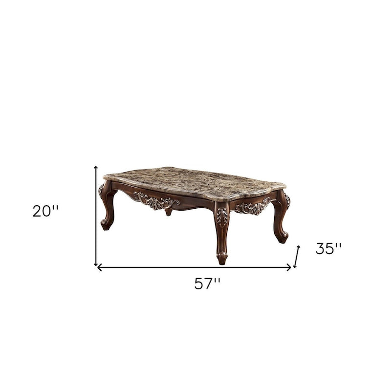 HomeRoots 57 Brown And Oak Faux Marble And Solid And Manufactured Wood Coffee Table - 57