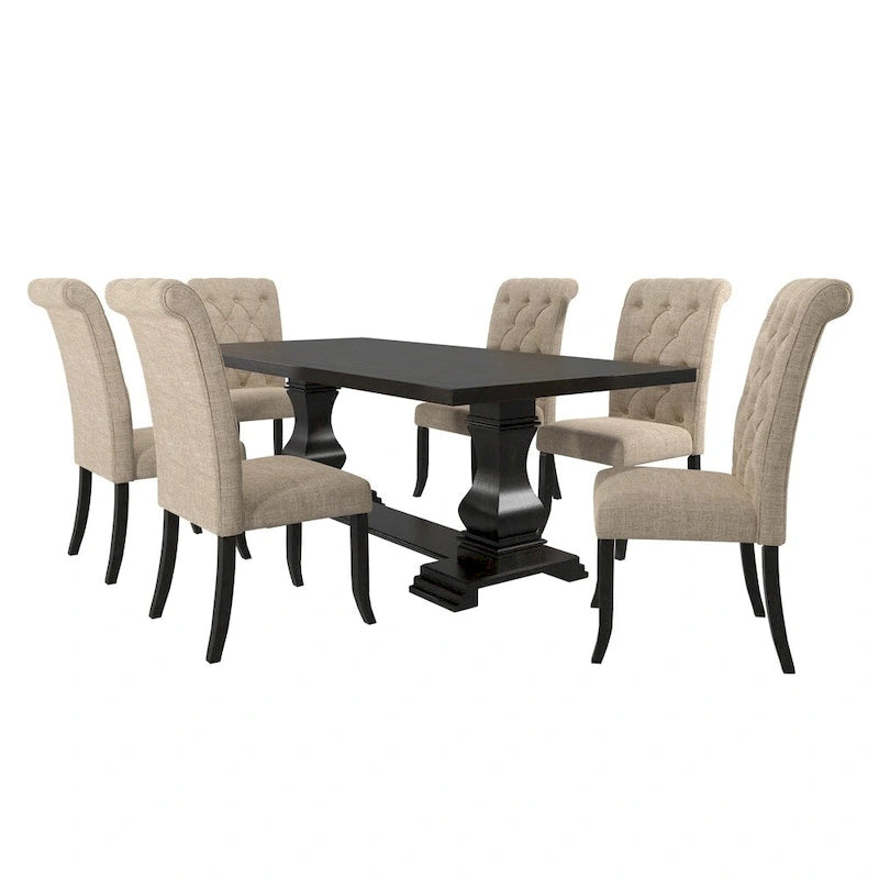 Kaolinovo Country Ivory Solid Wood 7-Piece Dining Table Set by Furniture of America