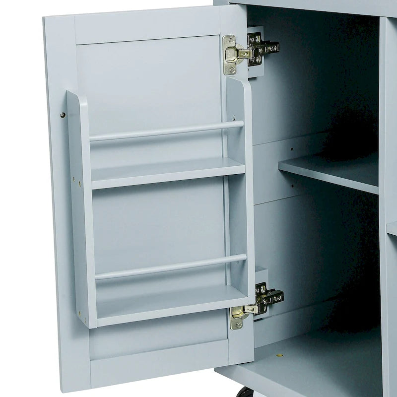 Kitchen Island on 5 Wheels with Storage Cabinet and 3 Drawers