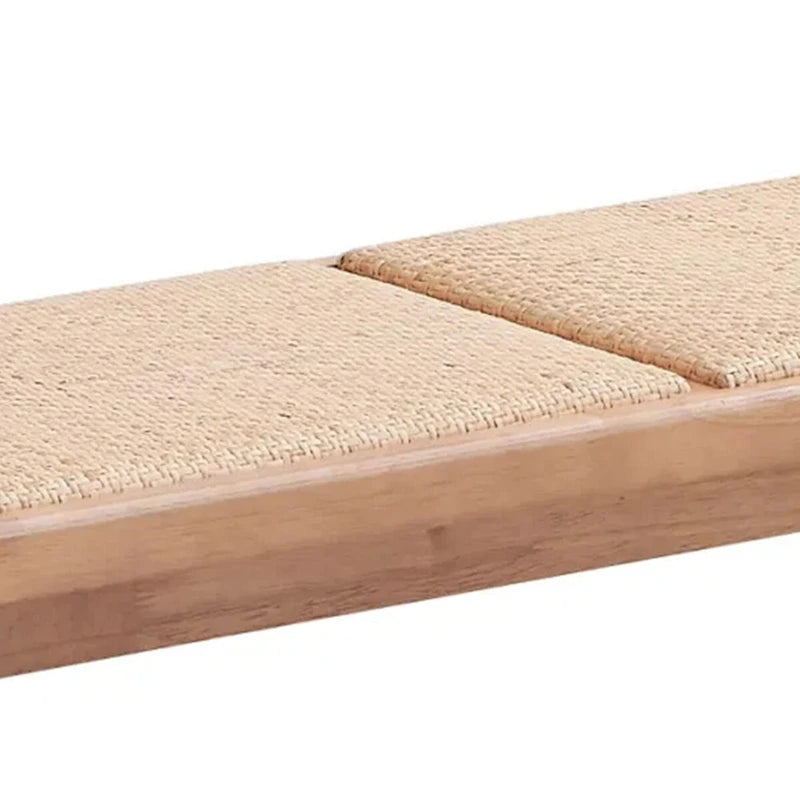 Tina 51 Inch Dining Bench, Transitional Woven Rattan, Natural Brown Wood