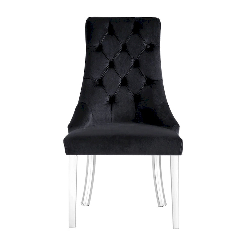 HomeRoots Set of Two Tufted Black and Clear Upholstered Velvet Dining Side Chairs