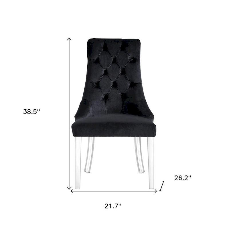 HomeRoots Set of Two Tufted Black and Clear Upholstered Velvet Dining Side Chairs