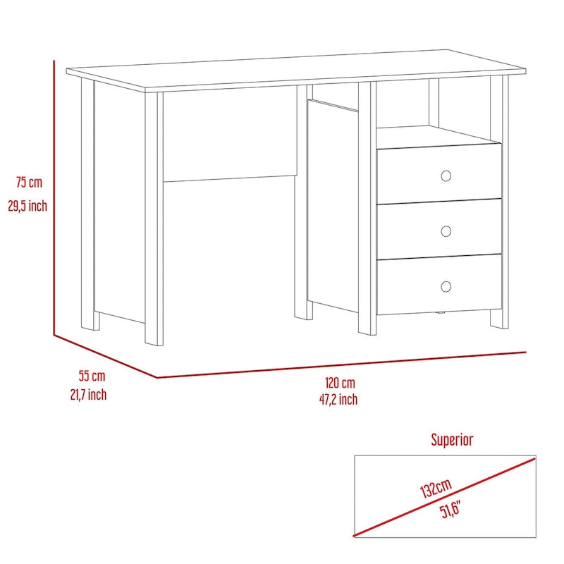 Writing Computer Desk,Three Drawers,One Shelf,Computer Table for Living Room Bedroom