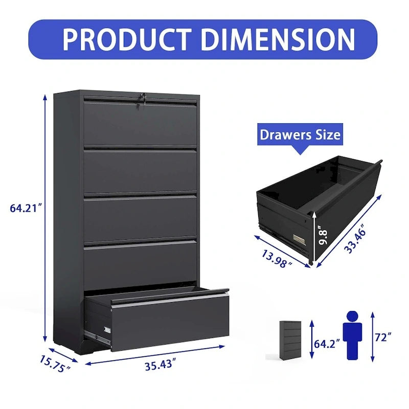 5 Drawer Lateral File Cabinet with Lock, for Legal/Letter/A4/F4 Size