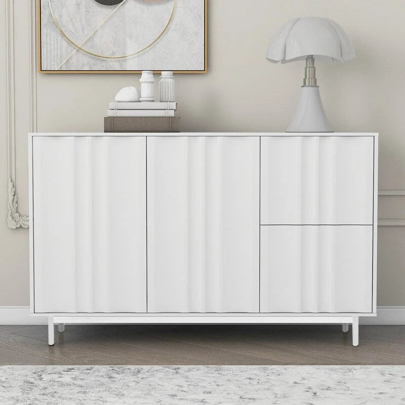 Wave Pattern Storage Cabinet with 2 Doors and 2 Drawers, Adjustable, Suitable for Study,Entrance and Living Room