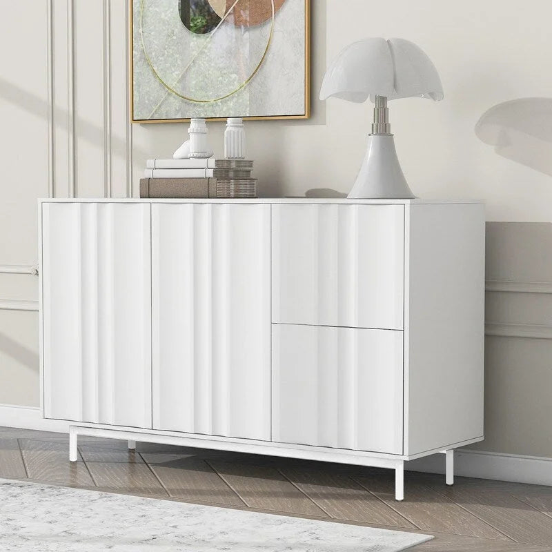 Wave Pattern Storage Cabinet with 2 Doors and 2 Drawers, Adjustable, Suitable for Study,Entrance and Living Room