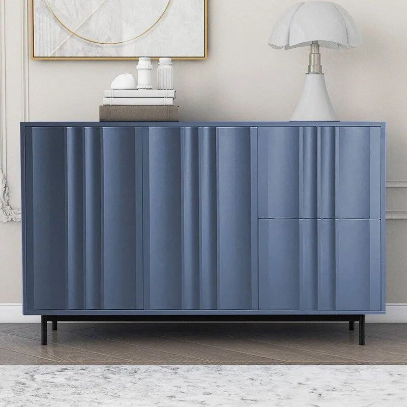 Wave Pattern Storage Cabinet with 2 Doors and 2 Drawers, Adjustable, Suitable for Study,Entrance and Living Room