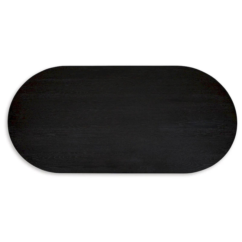 86 Inch Dining Table, Oval Top, Pedestal Base, Curved, Black Finish