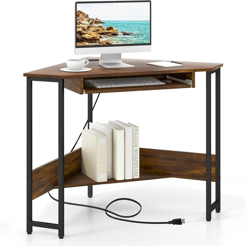 Triangle Computer Desk with Power Outlets