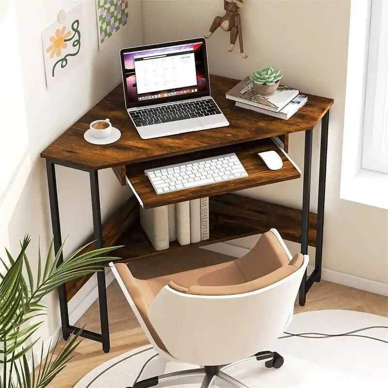 Triangle Computer Desk with Power Outlets