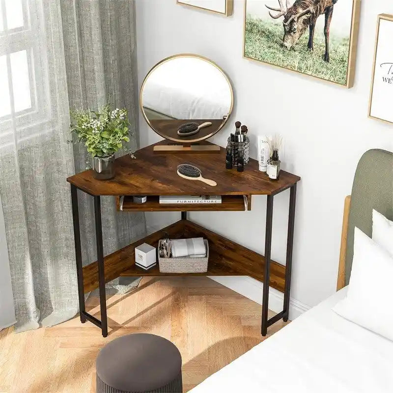 Triangle Computer Desk with Power Outlets