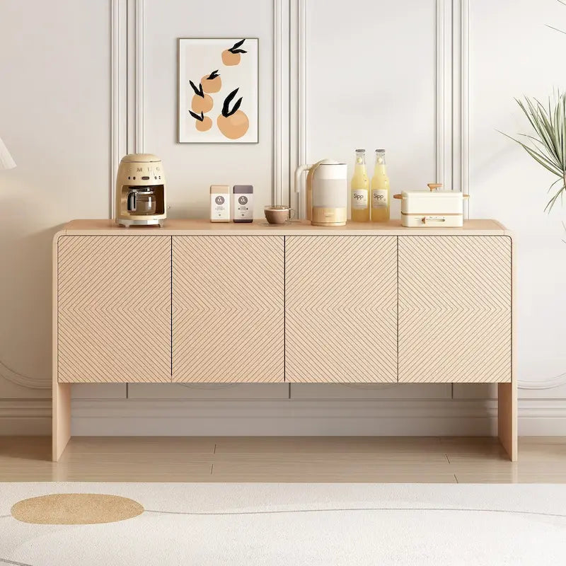 Minimalist Style 60L Large Storage Space Sideboard with 4 Doors and Rebound Device for Living Room and Entryway (Apricot Cream)