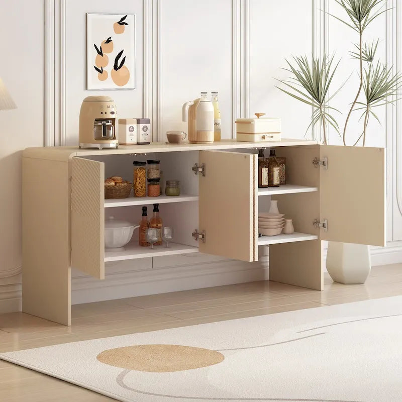 Minimalist Style 60L Large Storage Space Sideboard with 4 Doors and Rebound Device for Living Room and Entryway (Apricot Cream)