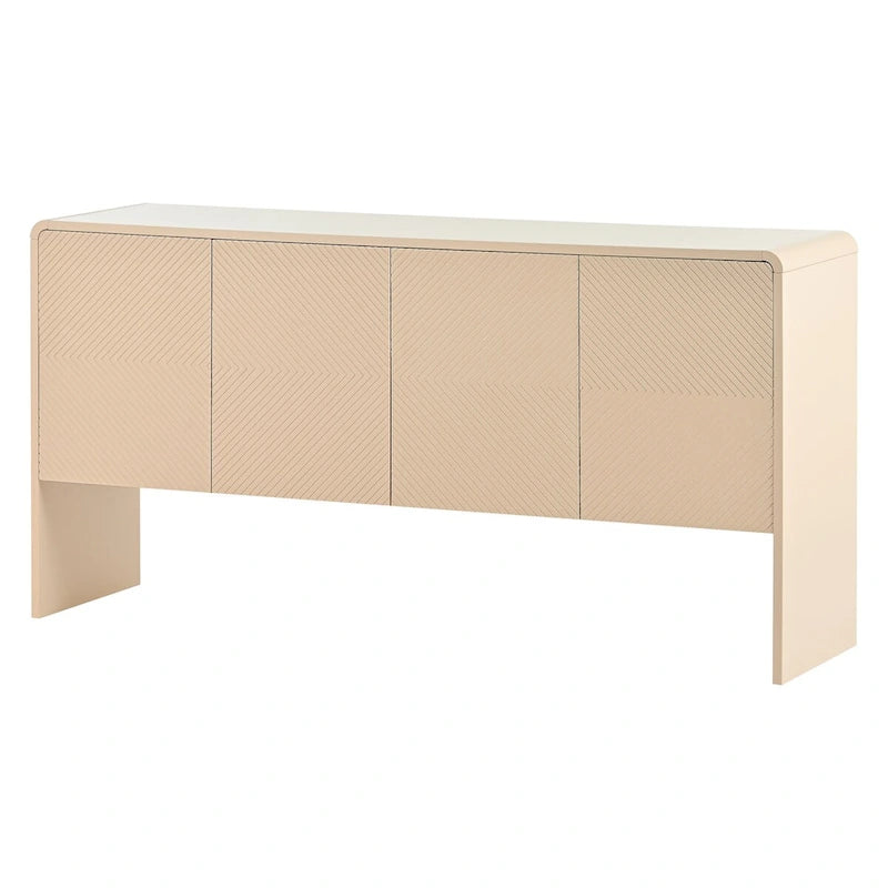 Minimalist Style 60L Large Storage Space Sideboard with 4 Doors and Rebound Device for Living Room and Entryway (Apricot Cream)