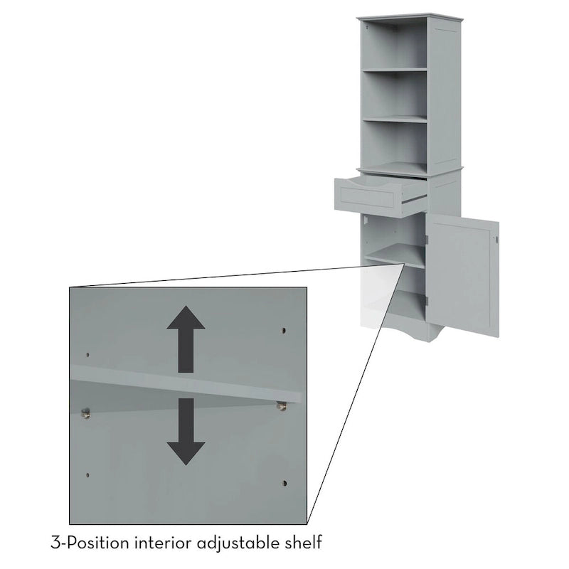 RiverRidge Ashland Tall Bathroom Storage Linen Cabinet and Organizer with Drawer and Shelves
