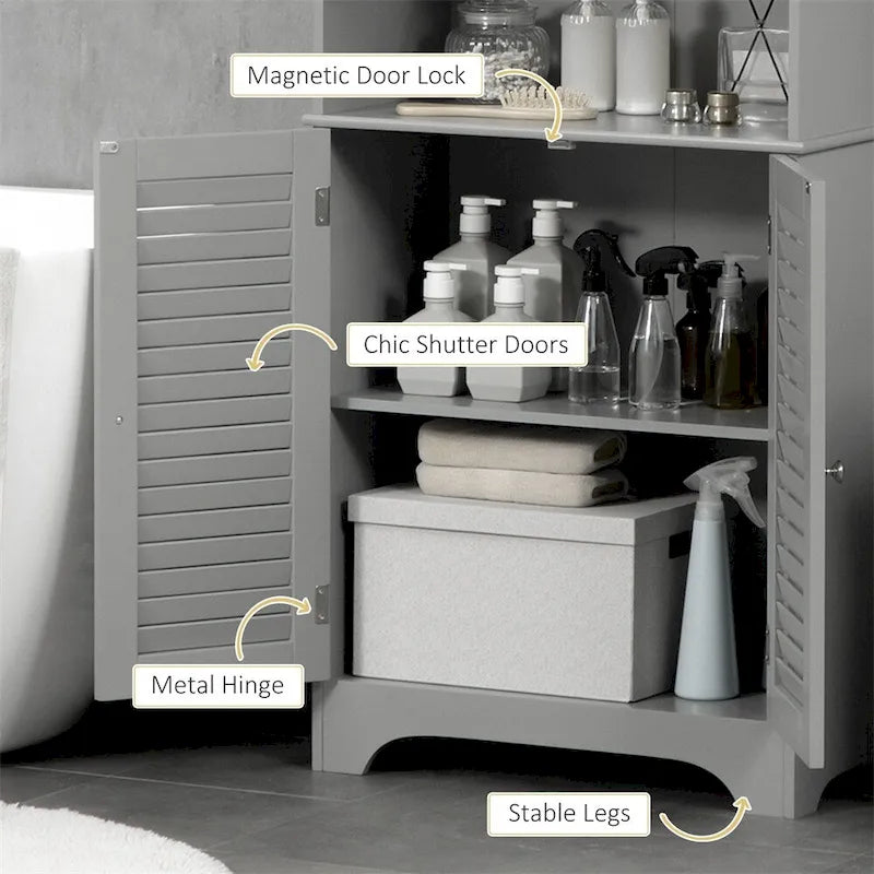 Tall Narrow Bathroom Storage Cabinet w/Doors and Shelf Adjustability