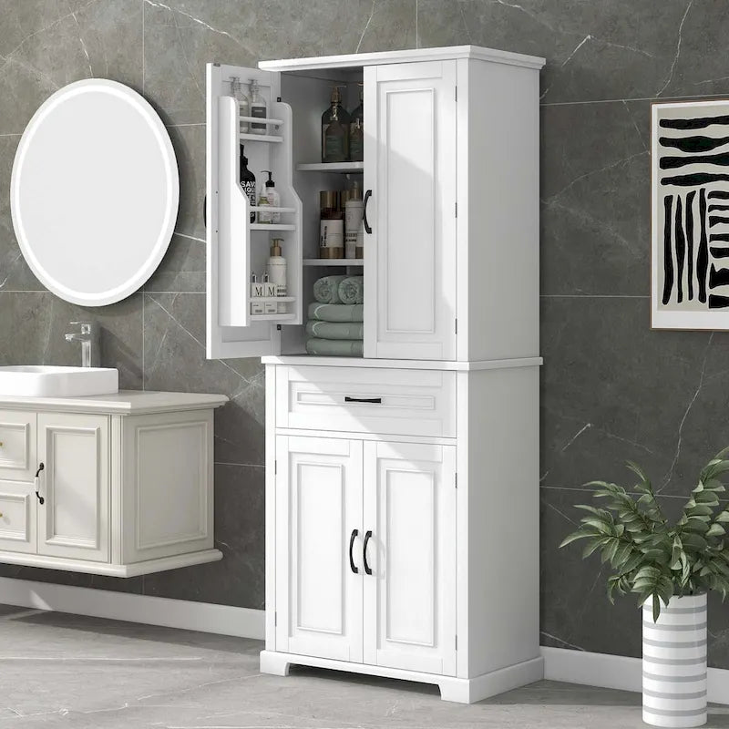 Tall Bathroom Storage Cabinet with Drawers and Adjustable Shelf